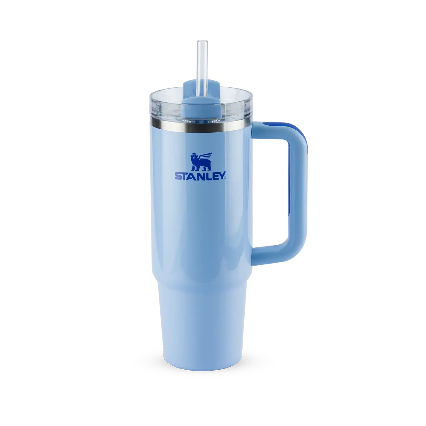 Copo Quencher Stanley 887ml azul com alça ergonômica e tampa de 3 posições, ideal para manter a bebida gelada por até 40 horas.