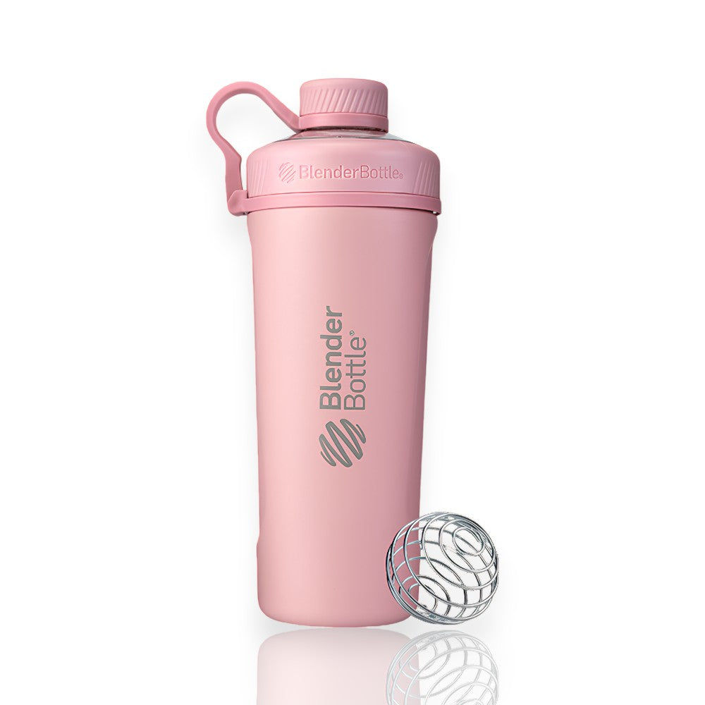 Coqueteleira Blender Bottle Radian 770ml rosa com isolamento térmico, ideal para atletas de alta performance. Capacidade de 770ml.
