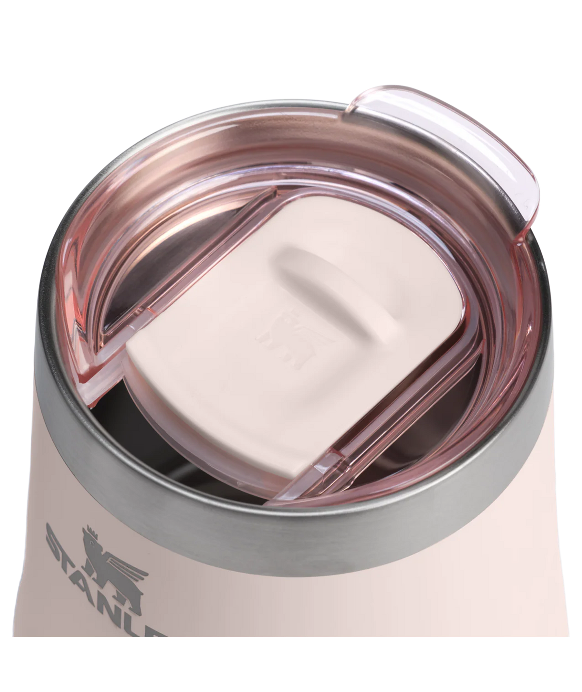 Copo Térmico Stanley Reserve Wine 325 ml Rose Quartz Gloss, vista de cima com tampa fechada