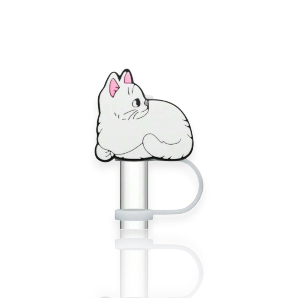 Protetor de Canudo Quencher - Gatinho branco para copo térmico, design criativo e higiênico para canudos Stanley.