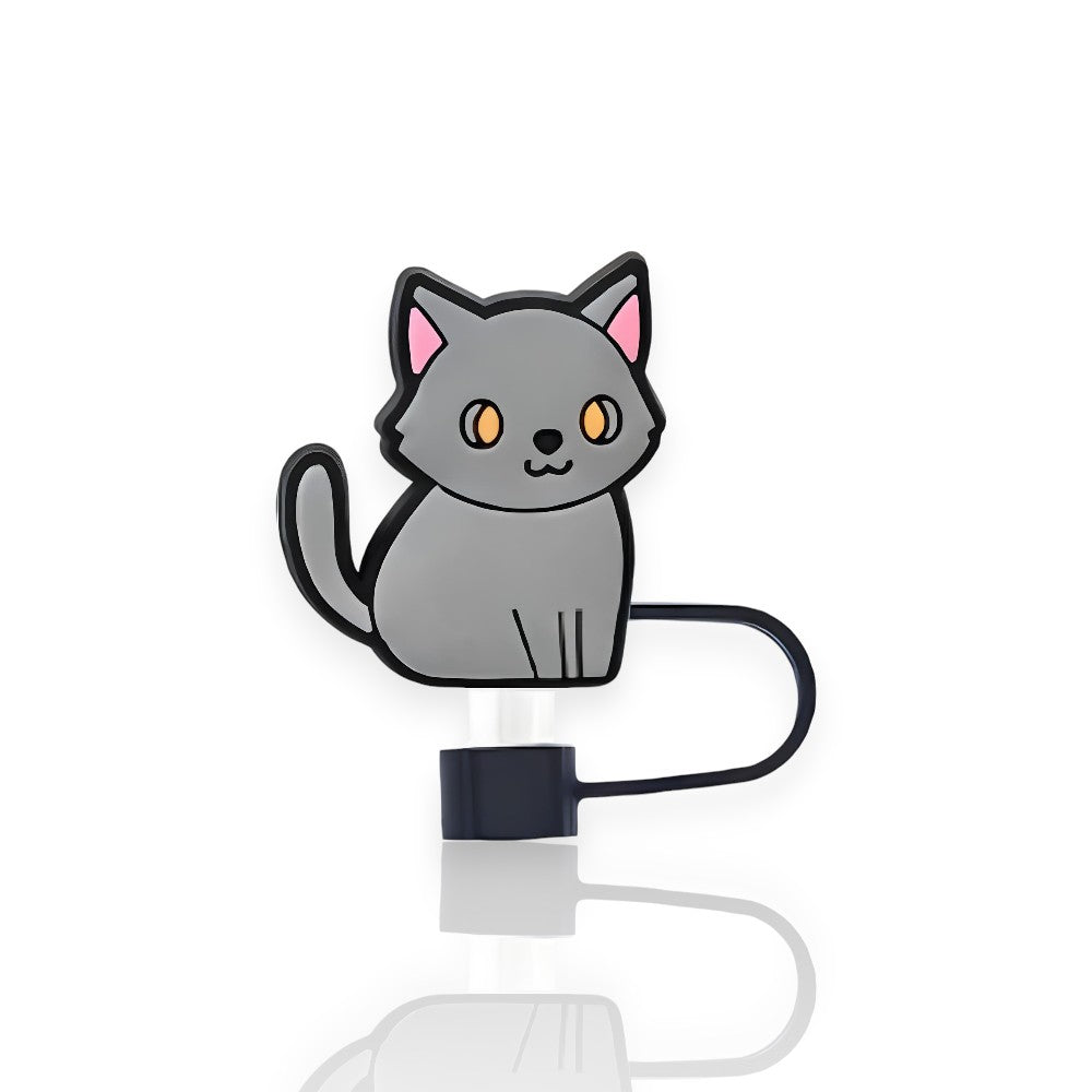 Protetor de Canudo Quencher - Gatinho com design de gatinho cinza para copo térmico, ideal para higiene e personalização.