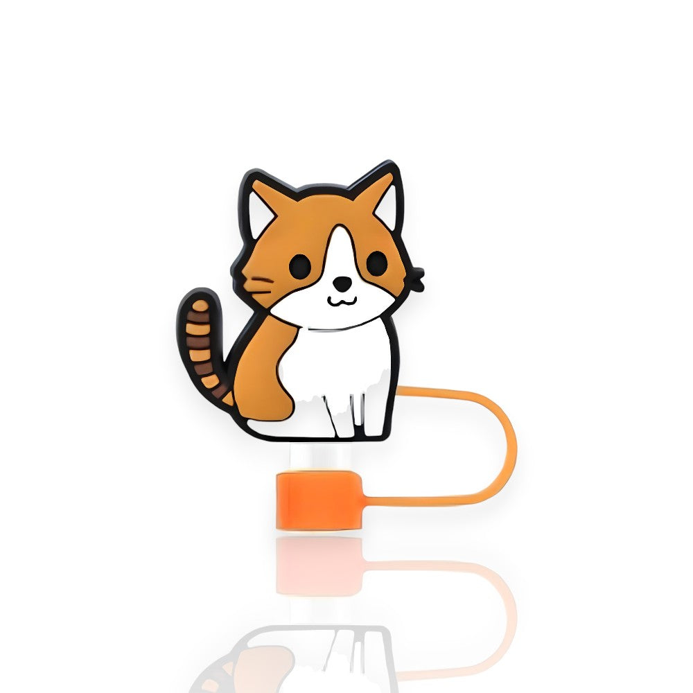 Protetor de Canudo Quencher - Gatinho, acessório higiênico e criativo para copo térmico, design de gatinho laranja e branco.