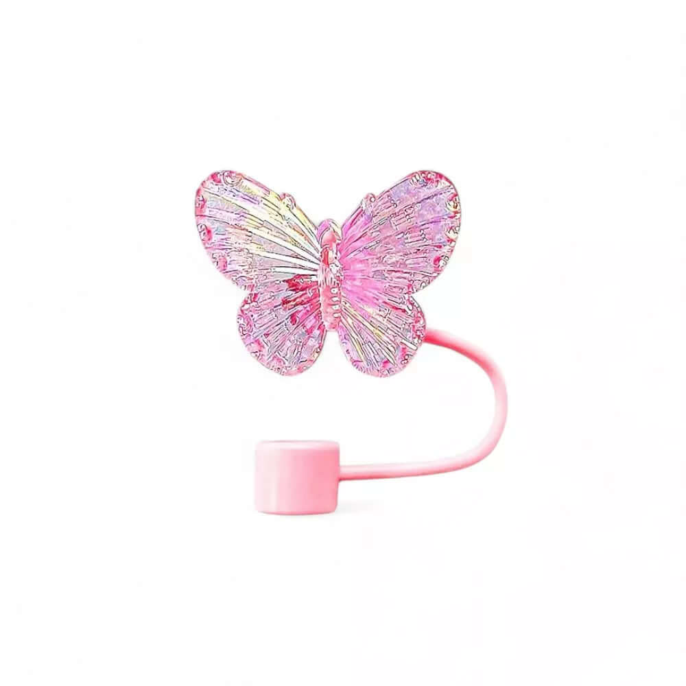 Protetor de Canudo Quencher - Borboleta em rosa brilhante, acessório higiênico e estiloso para copos Stanley ou Owala.