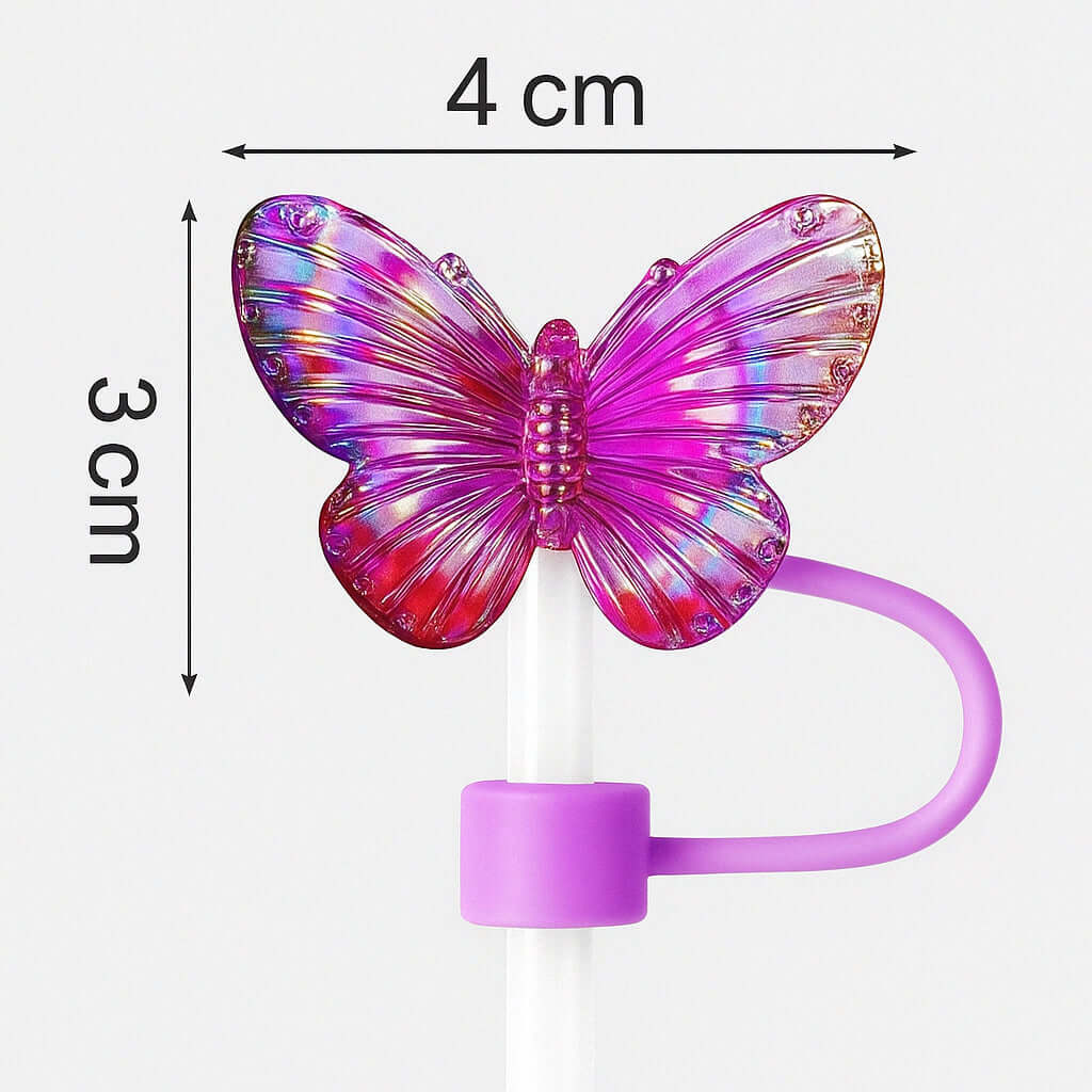 Protetor de Canudo Quencher - Borboleta, acessório divertido e higiênico para copo Stanley ou Owala, com design colorido de borboleta.