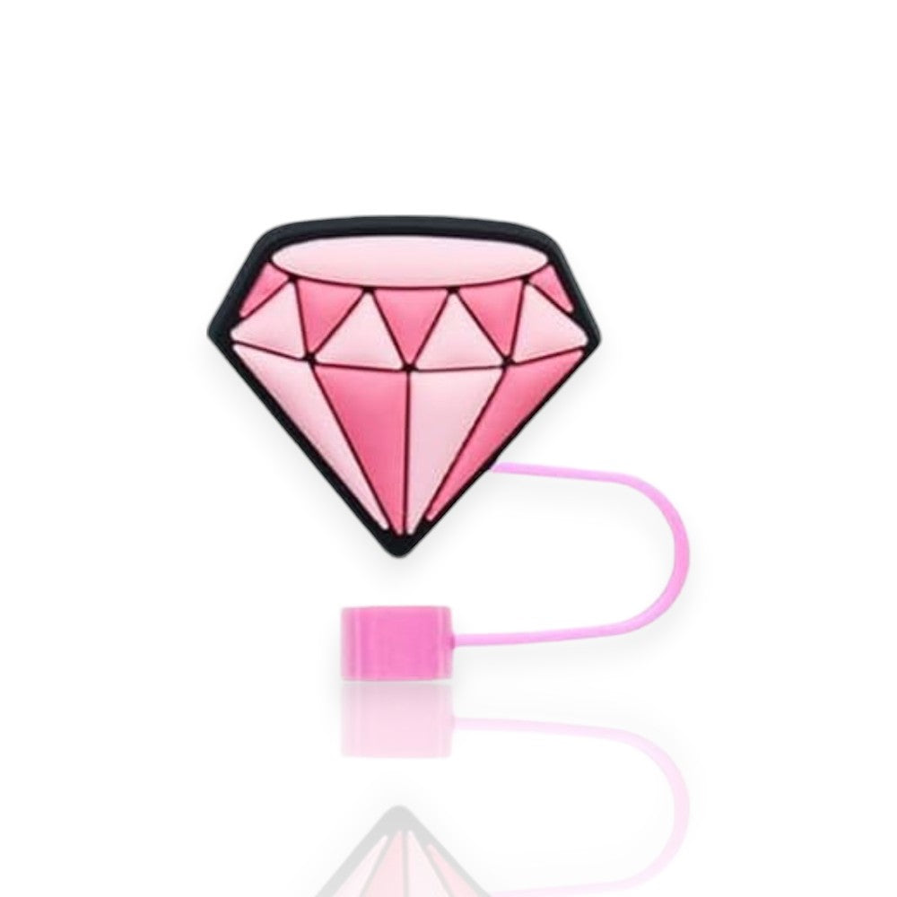 Protetor de Canudo Quencher - Pink Girl em formato de diamante rosa com design exclusivo e criativo para copo térmico.