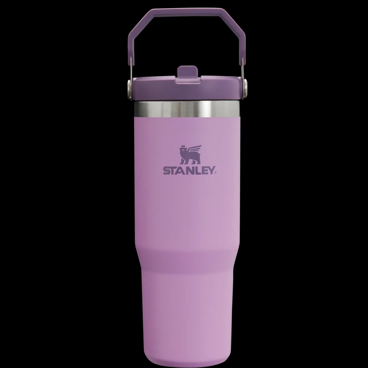 Tumbler Térmico Flip Straw Stanley - 887ml roxo com isolamento térmico em aço inoxidável, ideal para bebidas geladas.