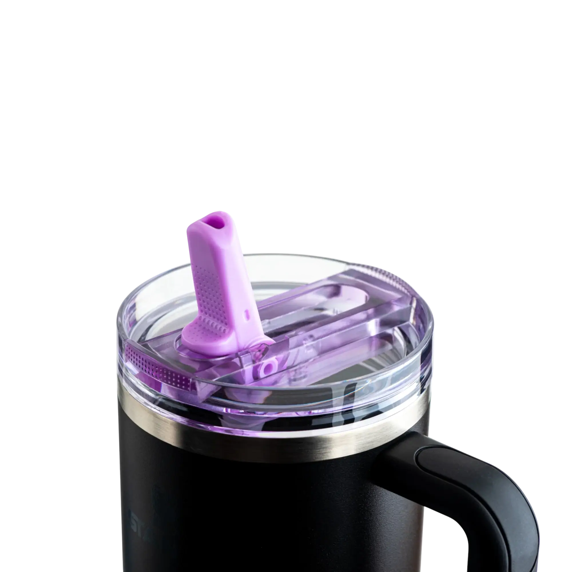 Tampa para copo Quencher 1,18L anti-vazamento com canudo embutido em copo preto.