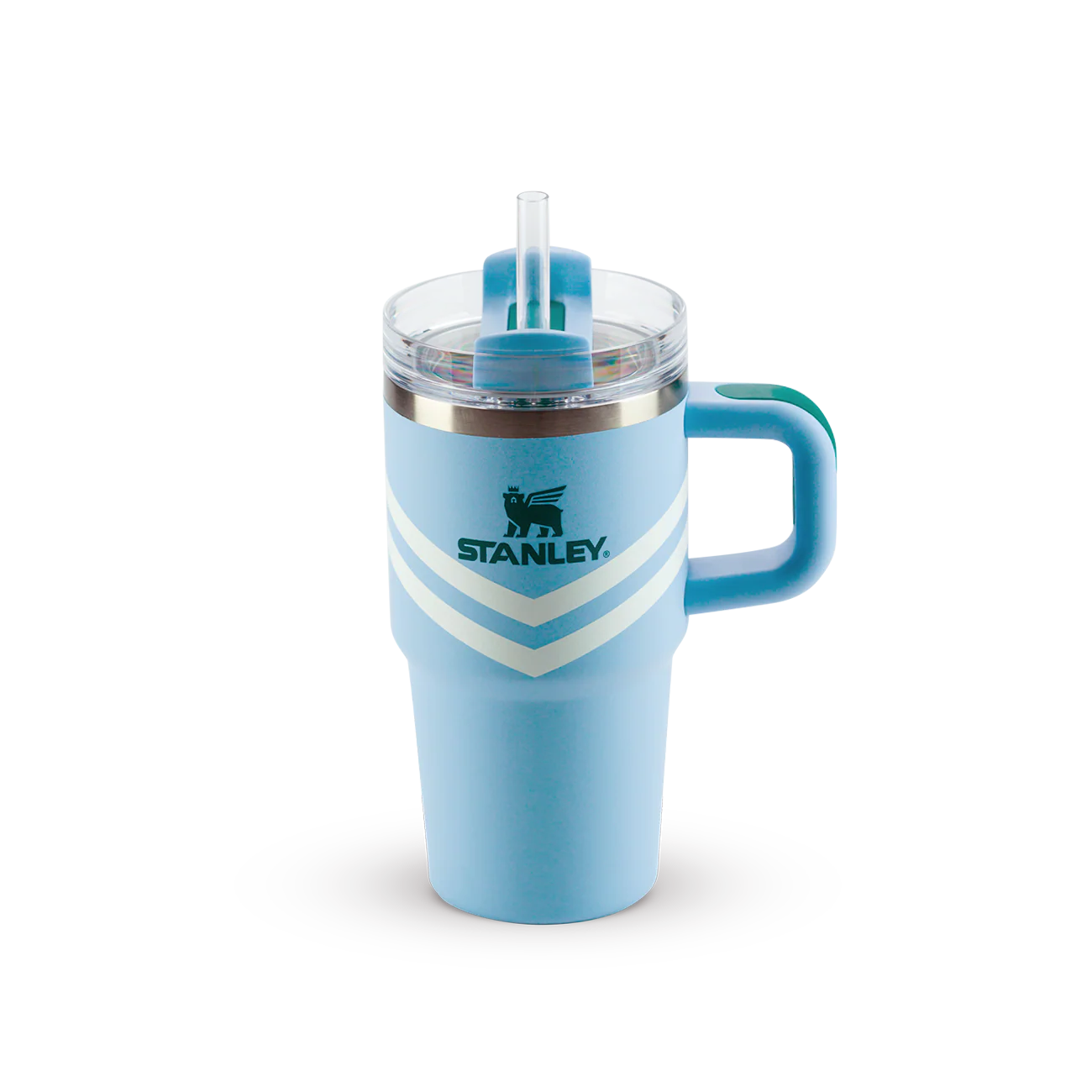 Copo Quencher Stanley | 591ml em azul claro com alça ergonômica e canudo reutilizável.