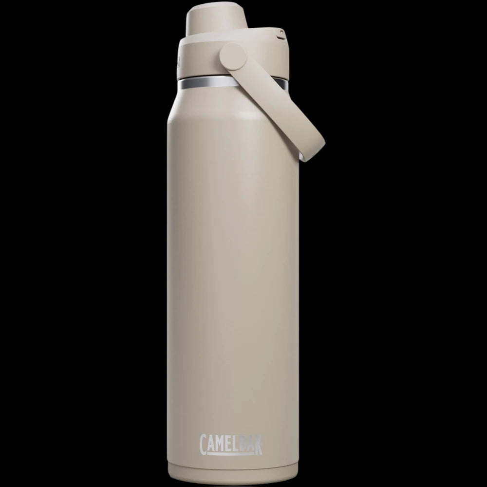 Garrafa Térmica Thrive Camelbak 1000ml bege com isolamento a vácuo, ideal para manter bebidas quentes ou frias por horas.