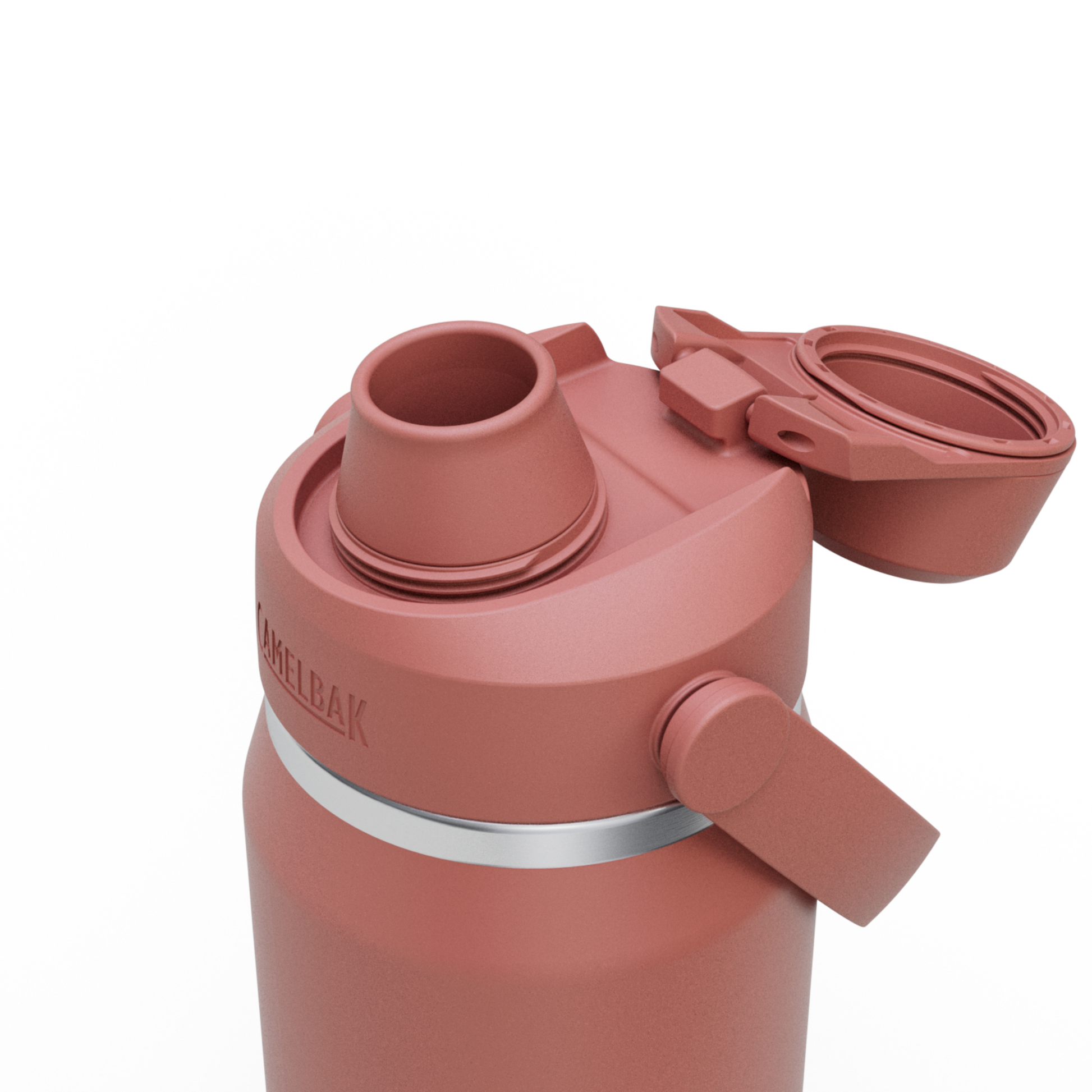 Detalhe da tampa da Garrafa Térmica Camelbak Thrive 740ml, mostrando design funcional e prático.