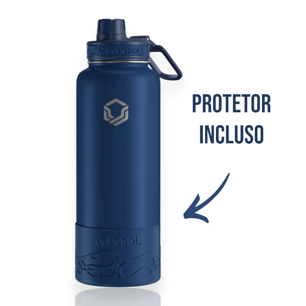Garrafa Térmica Urbnsol 1,18L - Tradicional com protetor incluso, em aço inoxidável 18/8. Mantém bebidas na temperatura ideal.