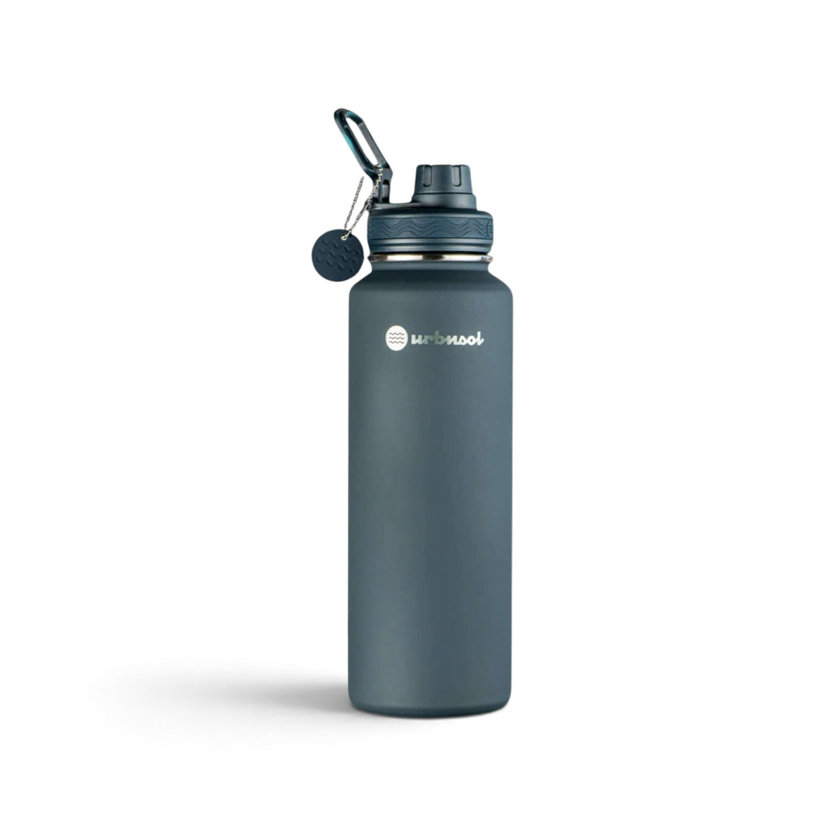 Garrafa Térmica Urbnsol 1,18 L Core e Waves Cinza, vista frontal com tampa fechada