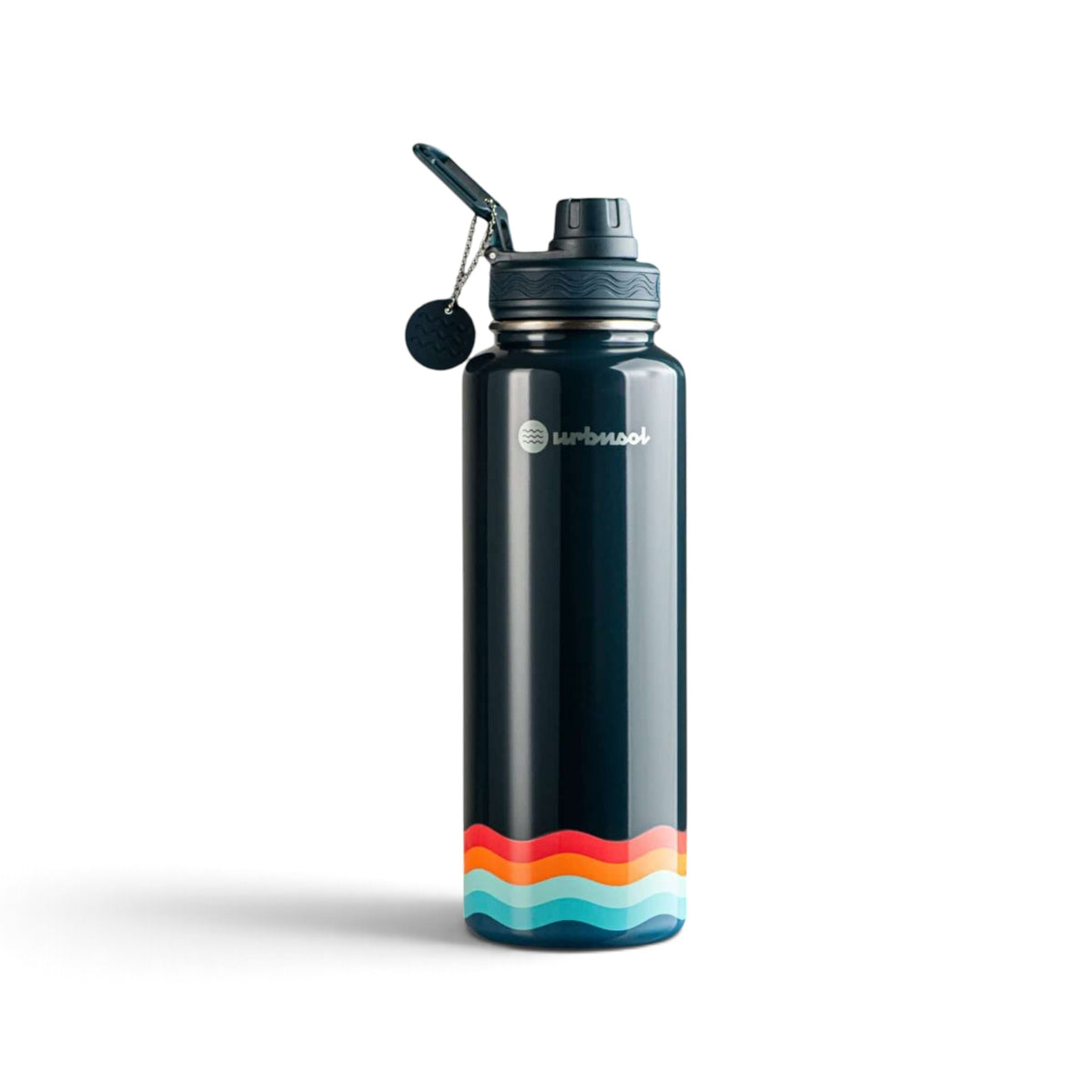 Garrafa Térmica Urbnsol 1,18 L Core e Waves Preto, vista frontal com tampa aberta