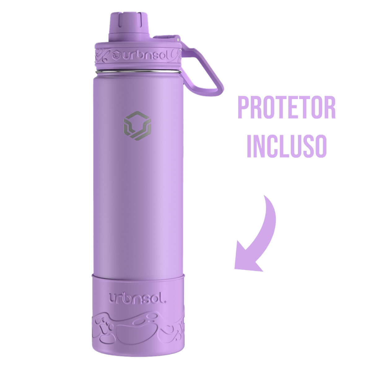 Garrafa Térmica Urbnsol 650ml - Tradicional, mantém bebidas quentes por 12h e frias por 24h, design moderno e protetor incluso.