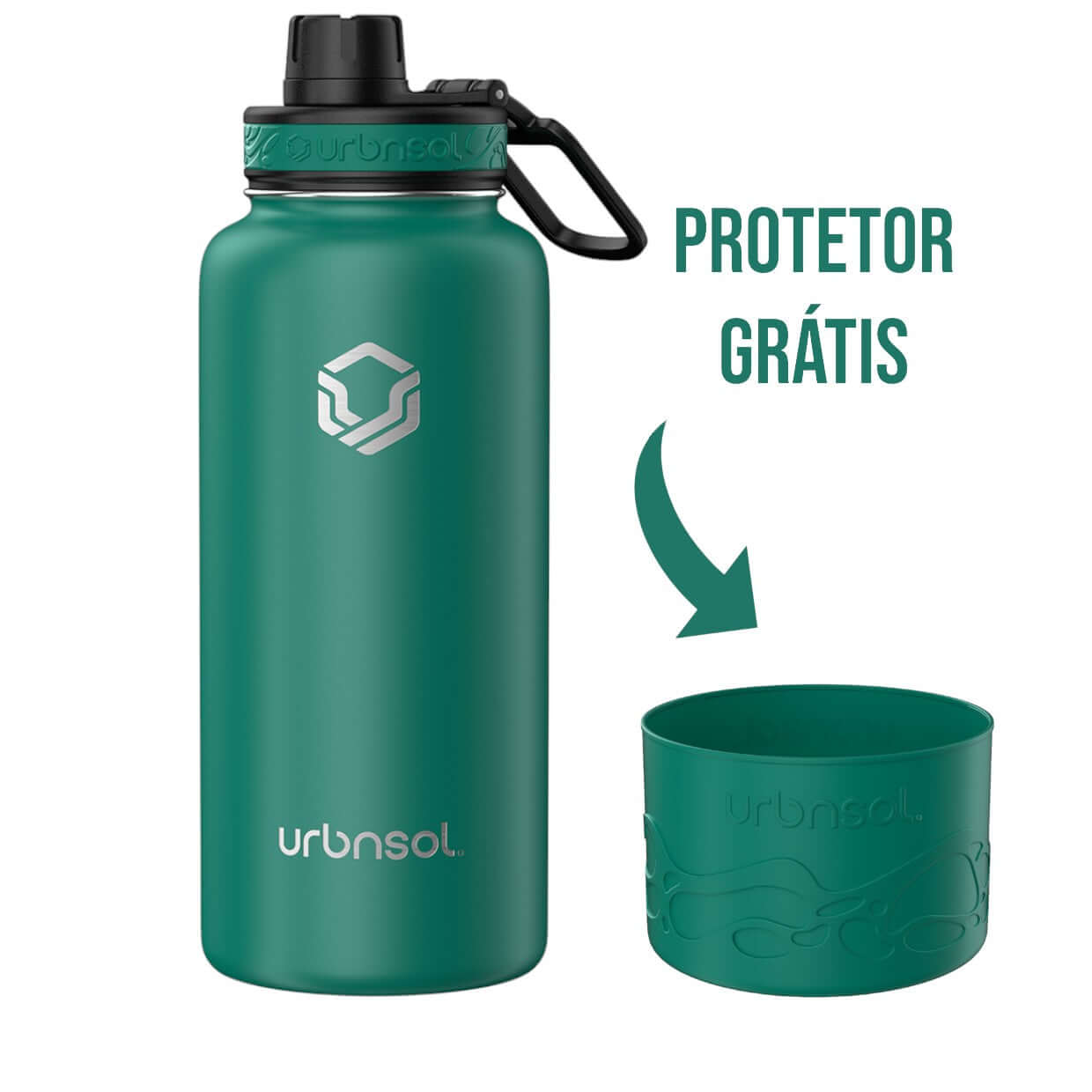 Garrafa Térmica Urbnsol 946ml - Tradicional com protetor grátis, conserva temperaturas por 12/24 horas, em aço inoxidável 18/8.