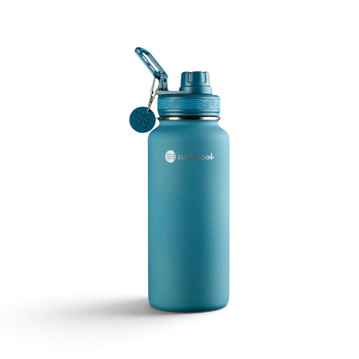 Garrafa Térmica Urbnsol 946 ml Core e Waves Azul, vista frontal com tampa fechada
