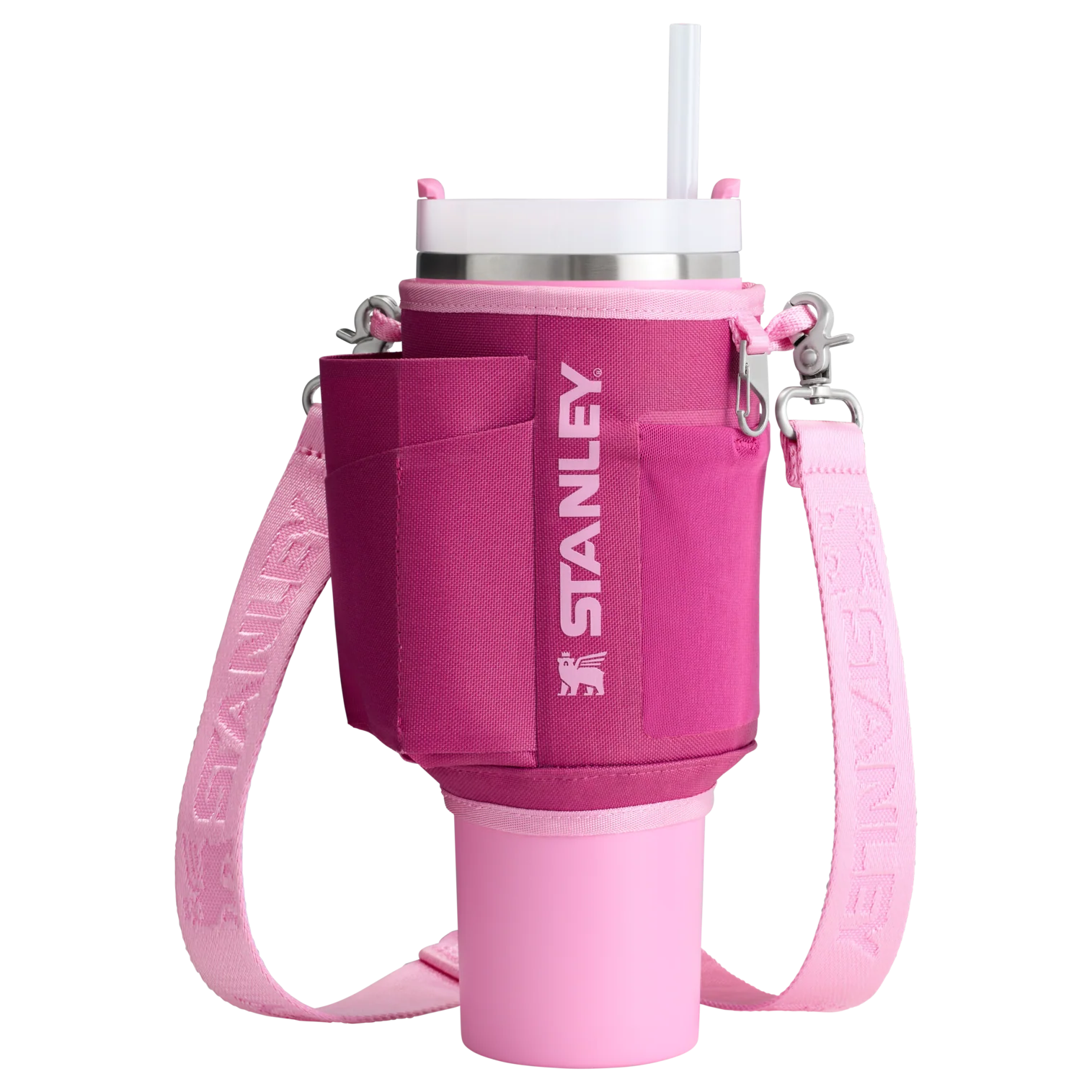 Bolsa para Copo Quencher Stanley - Carry All 1,18L em poliéster reciclado rosa com alça e bolso para facilitar a hidratação diária