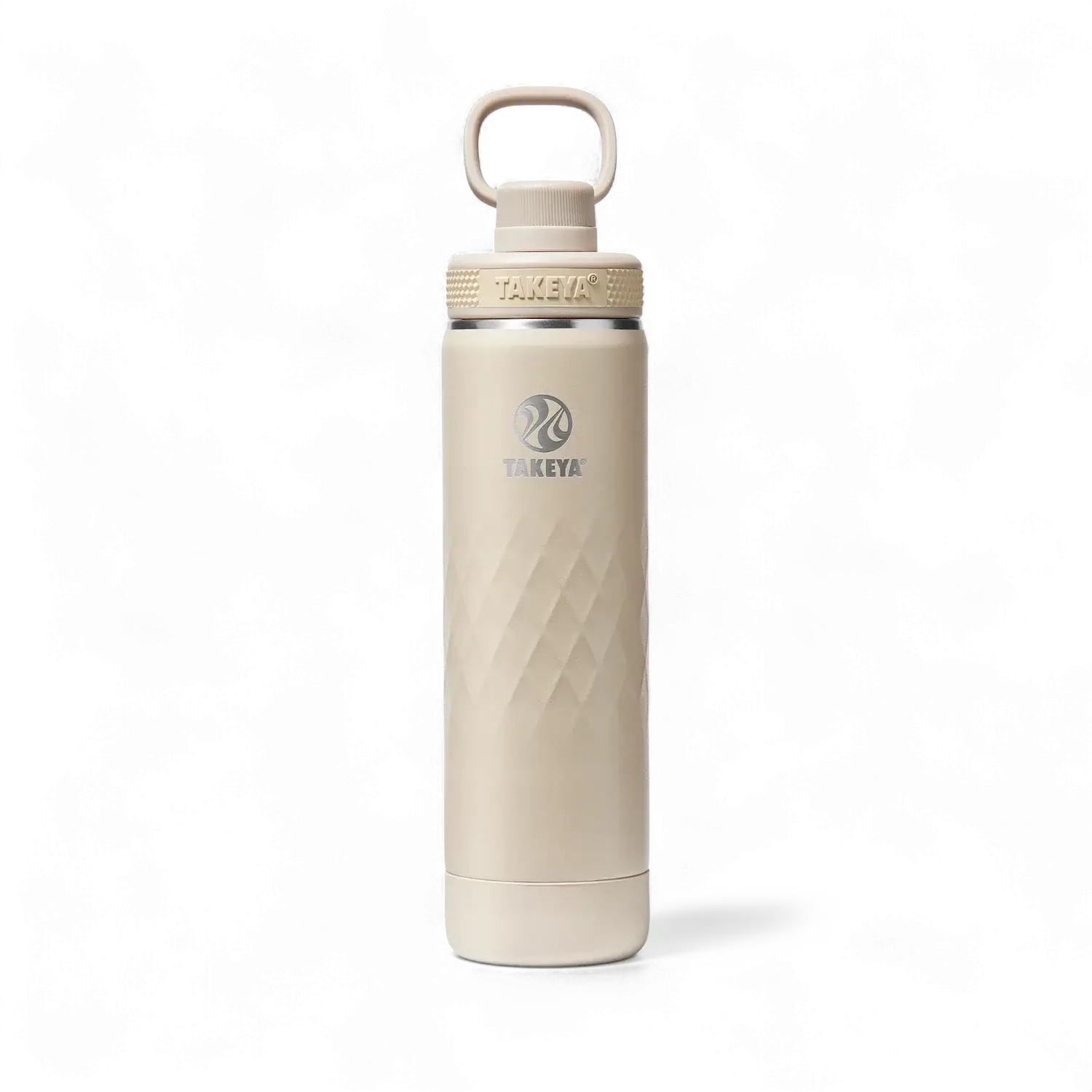 Garrafa Térmica Takeya 650ml Spout Lid Sport em creme com isolamento triplo para manter bebidas quentes ou frias.