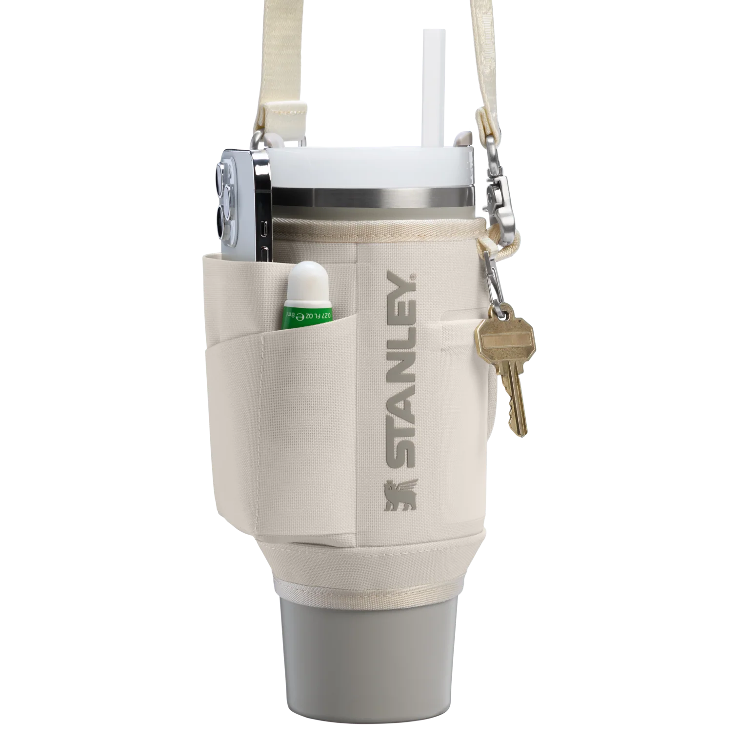 Bolsa para Copo Quencher Stanley 887ml – Carry All, design moderno em poliéster reciclado, prática para transporte e armazenamento.