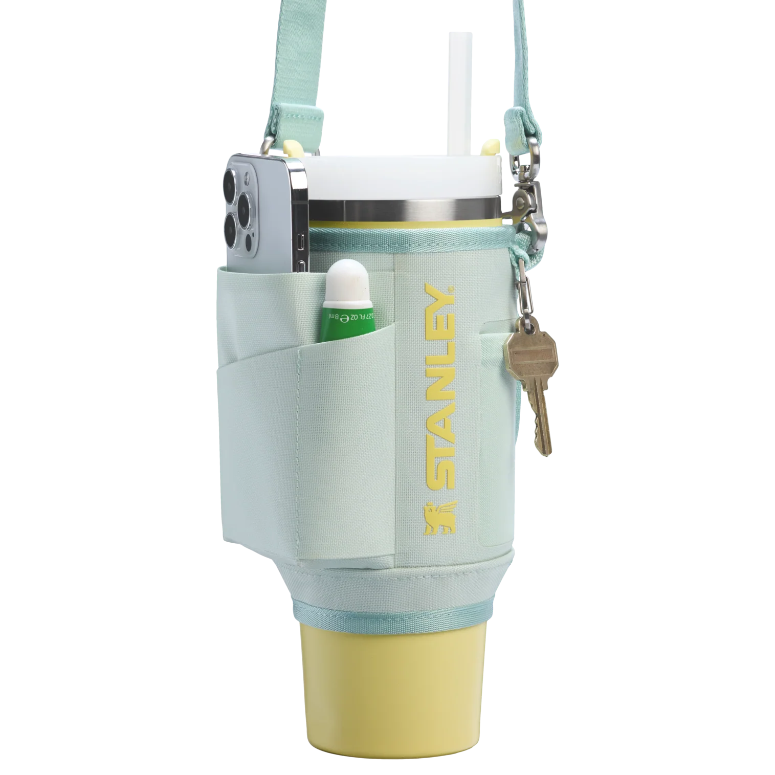 Bolsa para Copo Quencher Stanley 887ml – Carry All, design funcional e moderno, feita de poliéster reciclado, ideal para hidratação mãos livres.