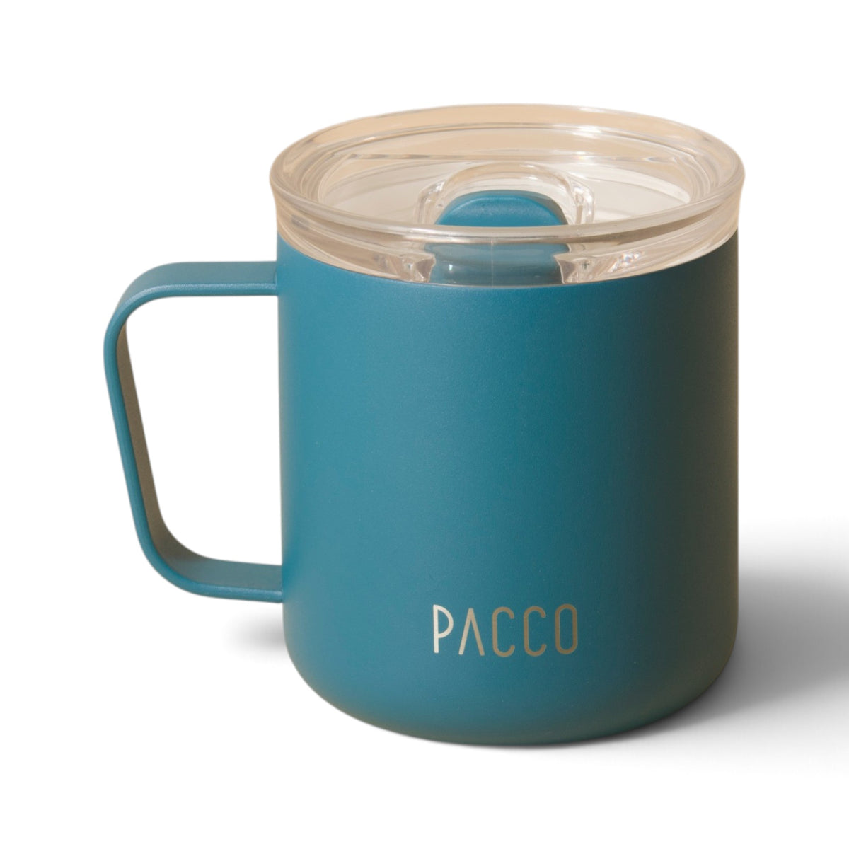 Caneca PACCO Fokus 295 ml Petróleo, vista frontal com tampa fechada