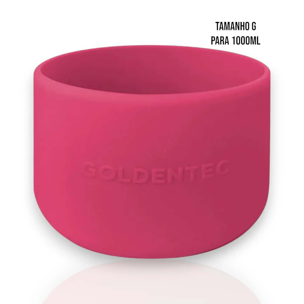 Capa de Silicone Goldentec G para garrafa térmica de 1000ml, flexível e resistente, proteção ideal contra riscos e ruídos.