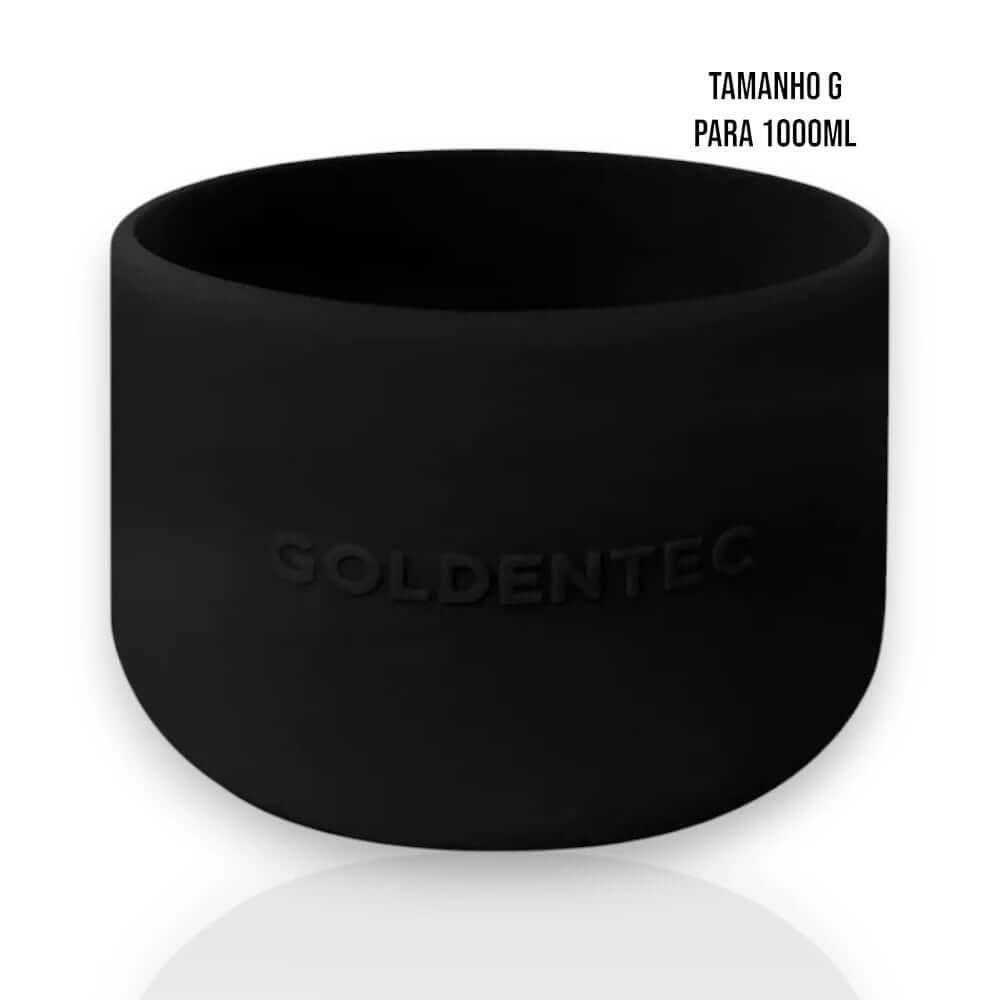 Capa de Silicone Goldentec G preta para garrafa 1000ml, resistente e flexível, proteção segura e estilo discreto.