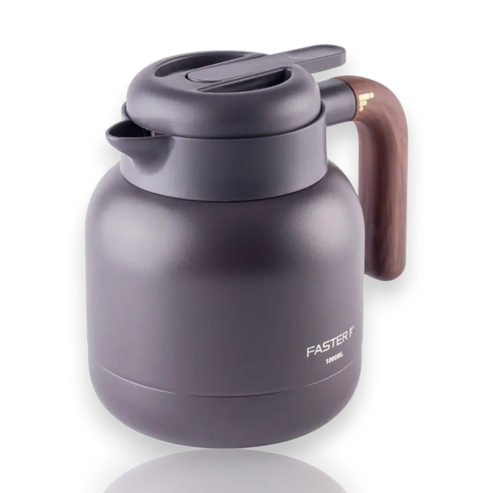 Garrafa de Café Expresso Faster - 1000ml com isolamento a vácuo em aço inox, ideal para manter líquidos aquecidos por até 6 horas.