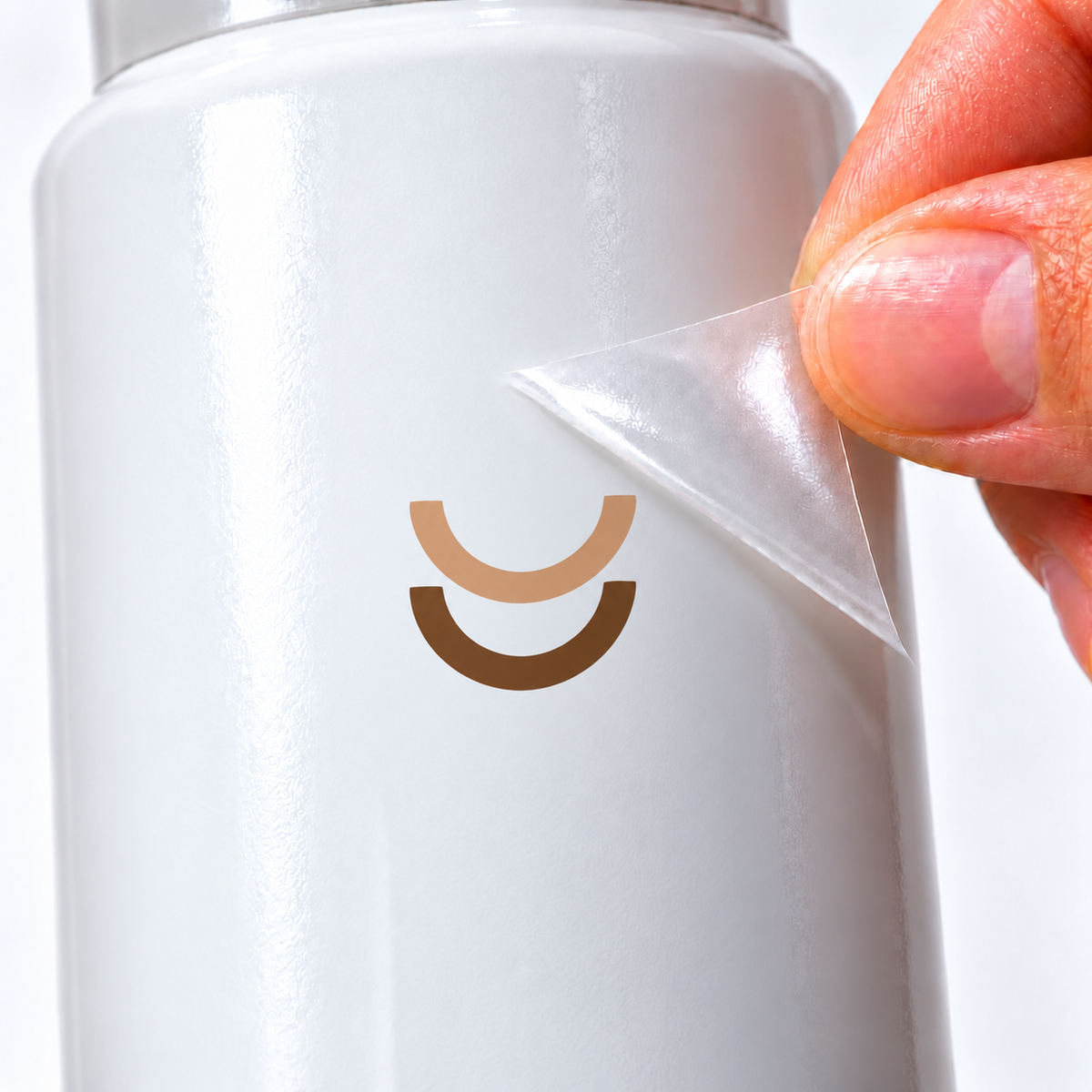 Arcos caramelo — sticker UV DTF individual com verniz — detalhe de aplicação