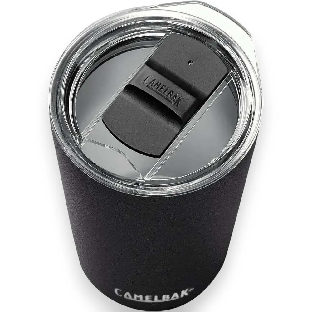 Copo Térmico Horizon Camelbak 500ml preto com tampa, ideal para manter bebidas quentes por 5h e frias por 10h, design funcional.
