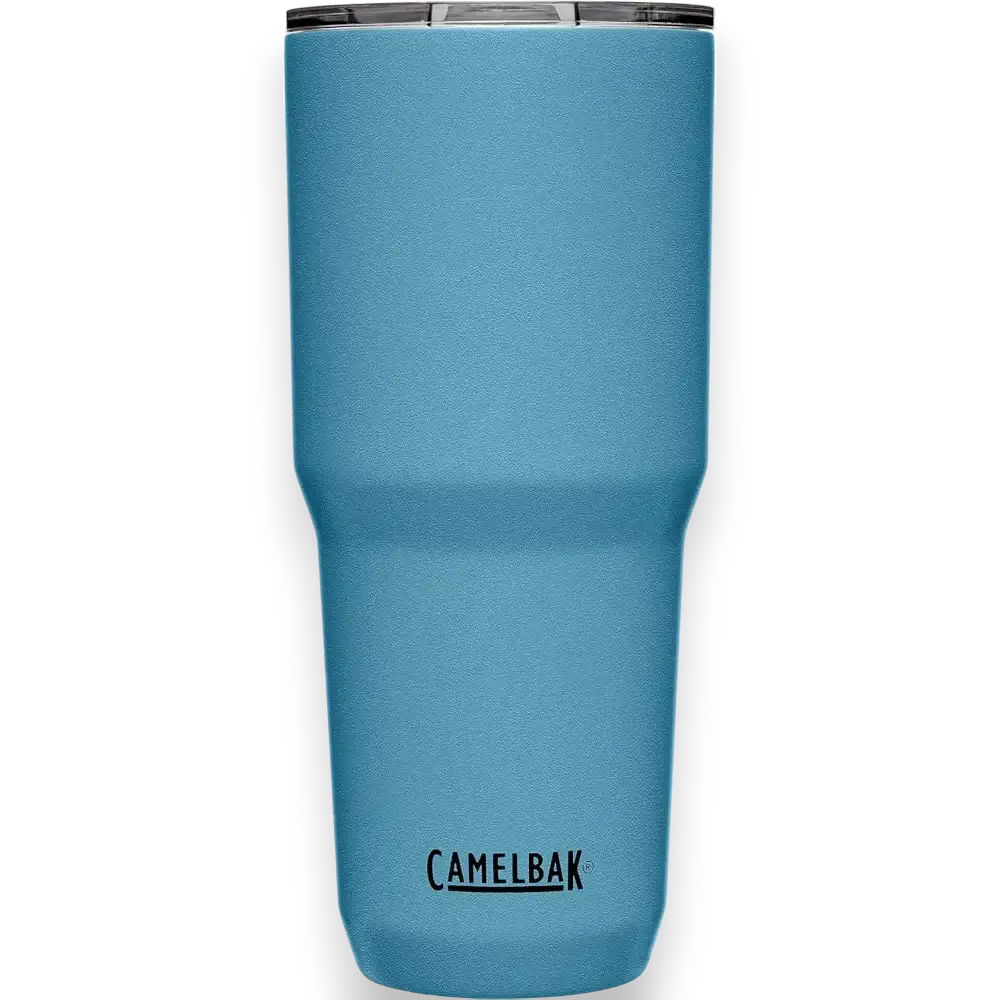 Copo Horizon Camelbak 850ml azul com isolamento térmico para bebidas quentes por 8h e frias por 16h. Design prático para movimento diário.