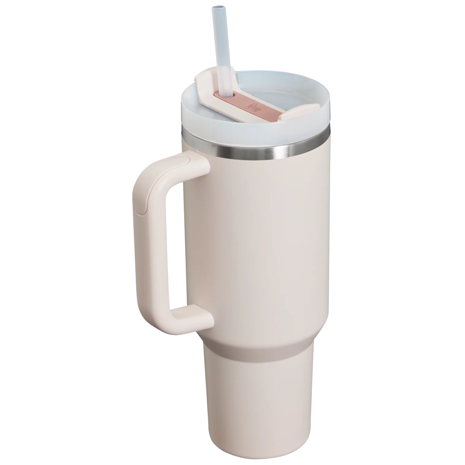 Copo Quencher Stanley 1,18L em design icônico com alça ergonômica e tampa flowstate em creme, ideal para hidratação diária.