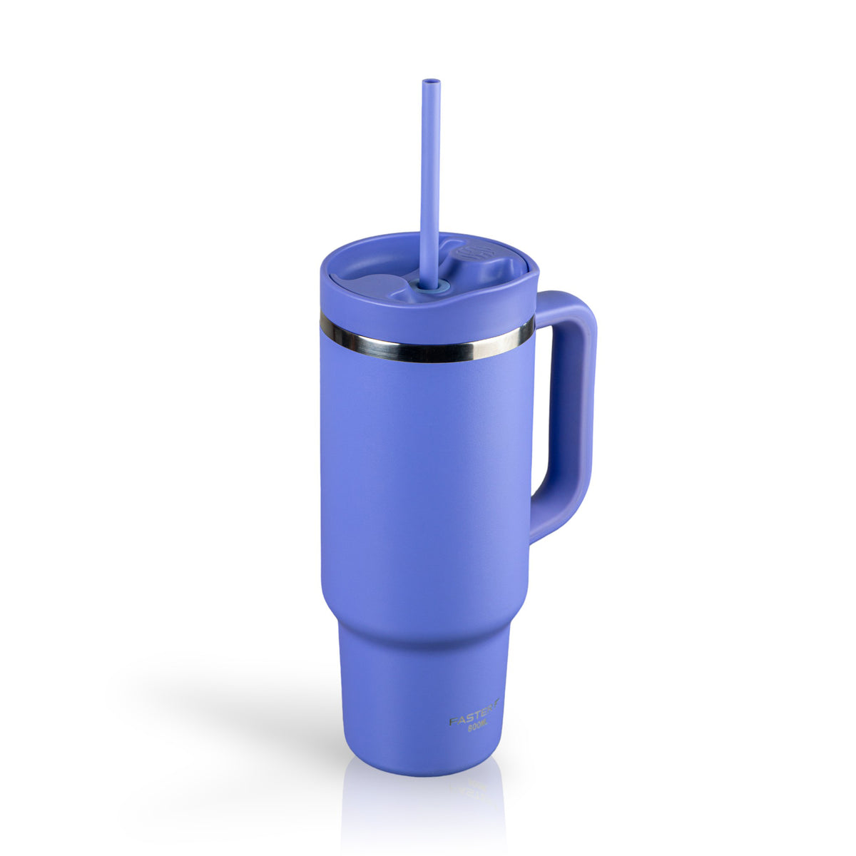 Copo Térmico King Faster 800 ml em azul com alça, ideal para bebidas quentes ou frias, feito em aço inoxidável livre de BPA, com canudo.