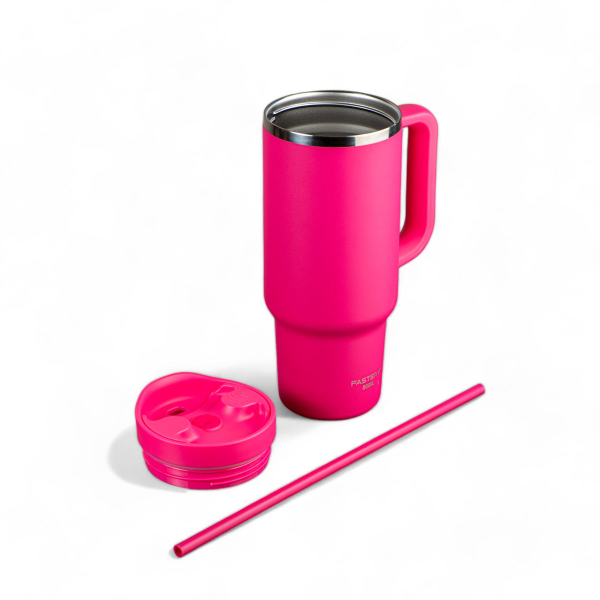 Copo Térmico King Faster 800 ml rosa com tampa e canudo, design moderno para bebidas quentes e frias. Ideal para uso diário.