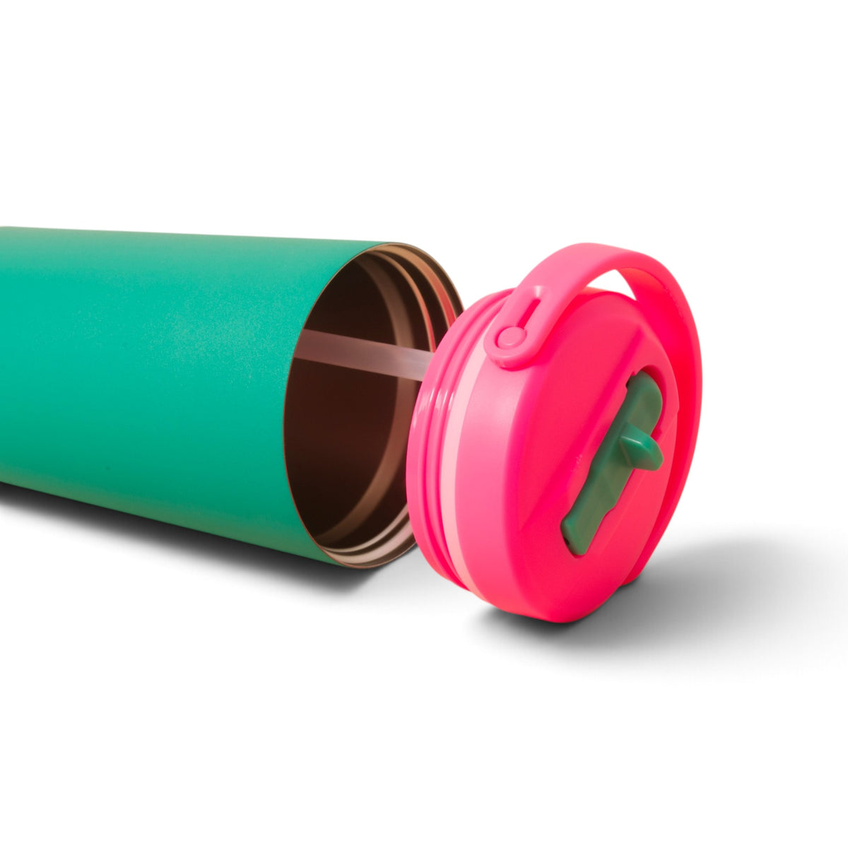 Copo Térmico PACCO SuperCup Mini 410 ml Esmeralda, com a tampa aberta
