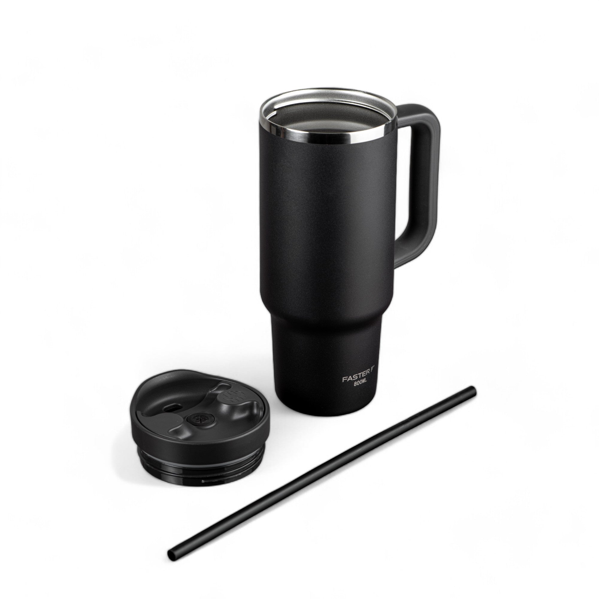 Copo Térmico King Faster 800 ml em aço inox com tampa e canudo, ideal para manter bebidas na temperatura desejada.