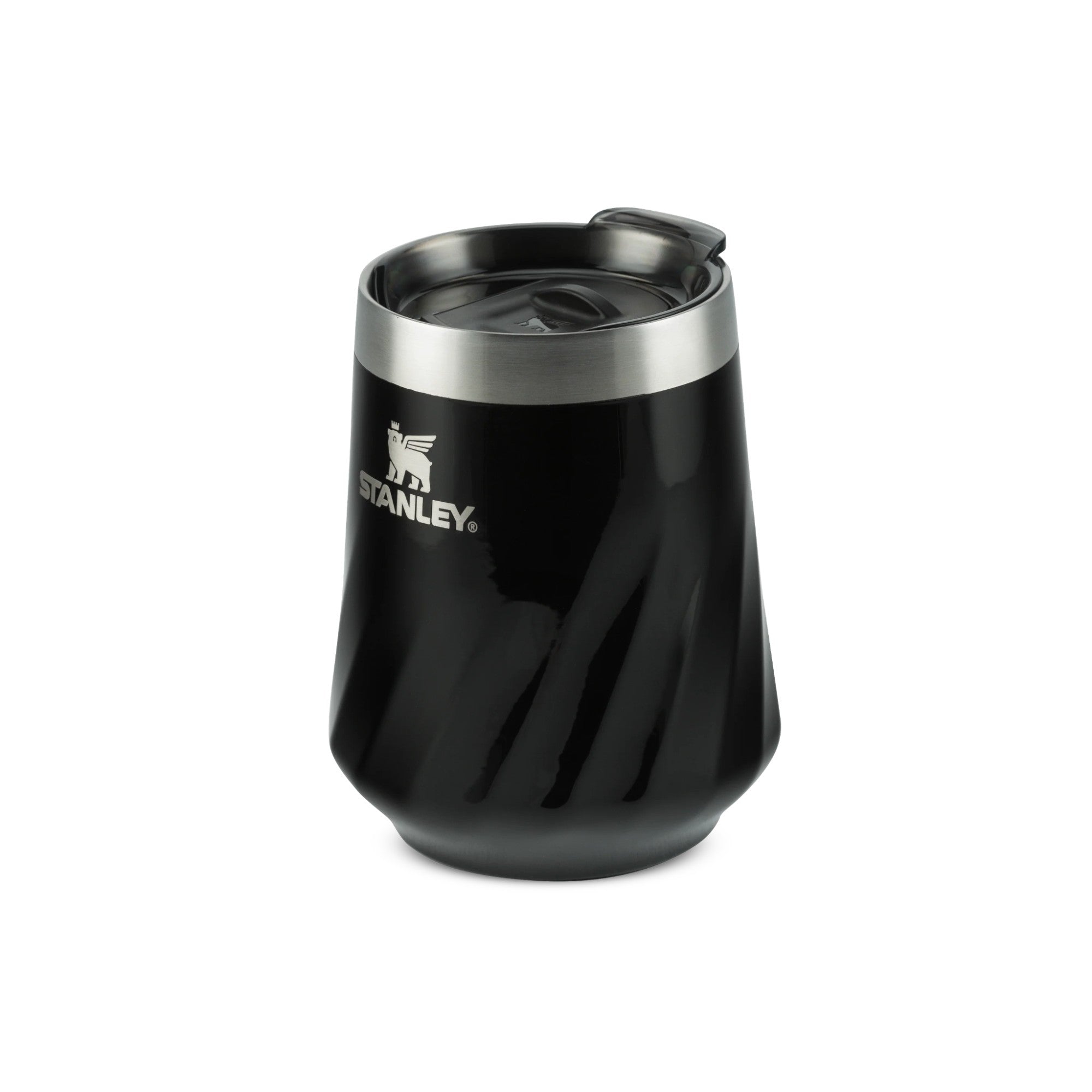 Copo Térmico Stanley Reserve Wine 325ml em aço inox com design facetado, ideal para vinhos e drinks.
