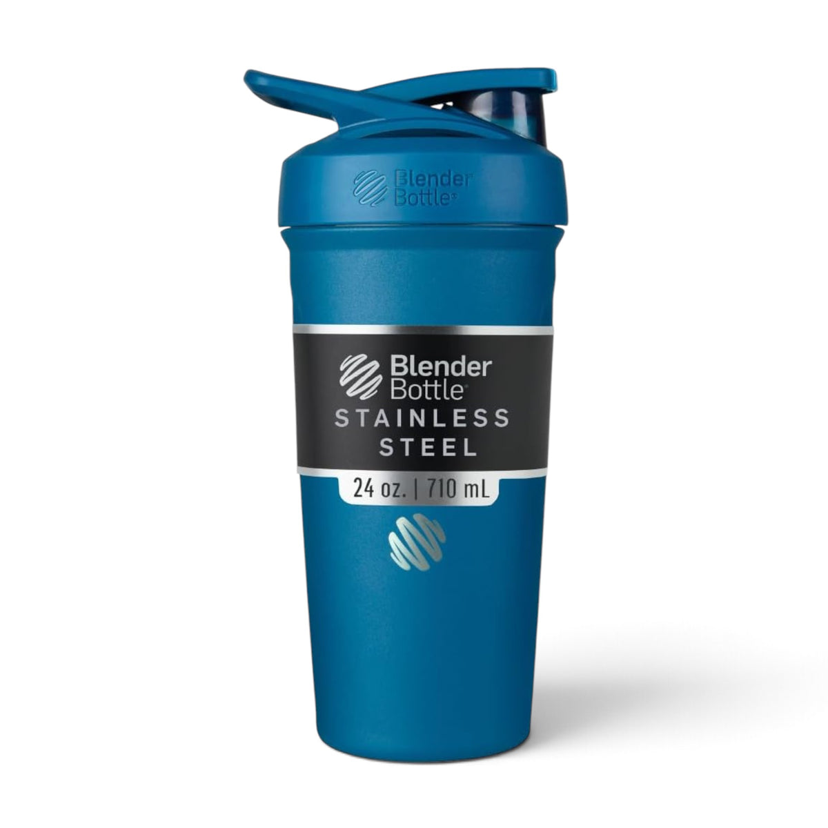 Coqueteleira Blender Bottle Strada 710 ml Azul Oceano, vista frontal com tampa fechada