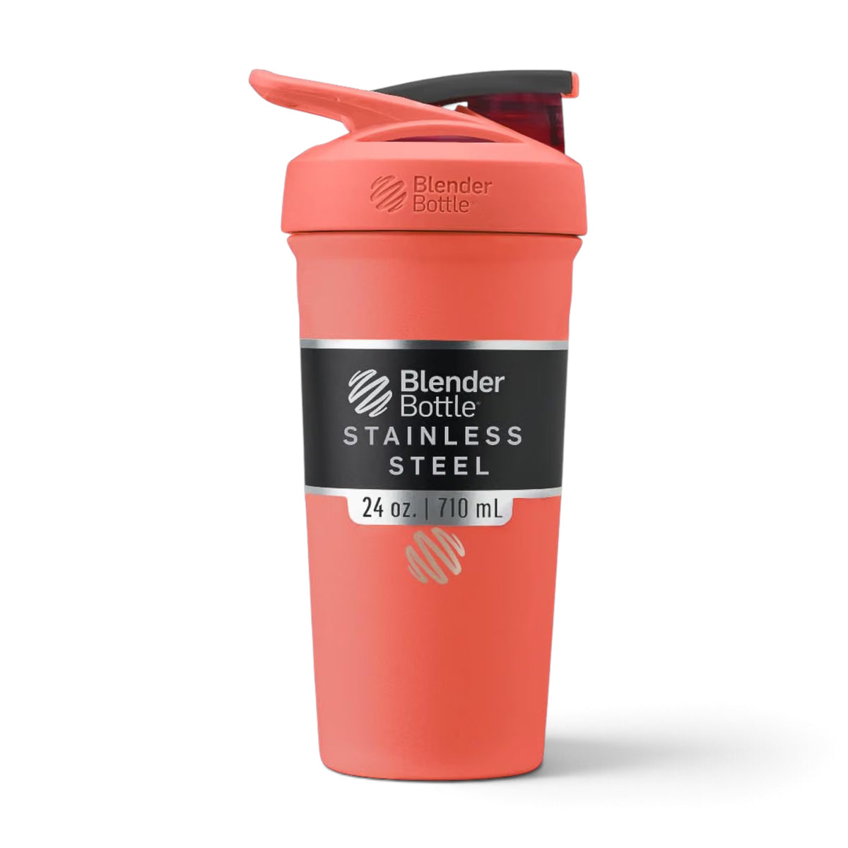 Coqueteleira Blender Bottle Strada 710 ml Coral, vista frontal com tampa fechada
