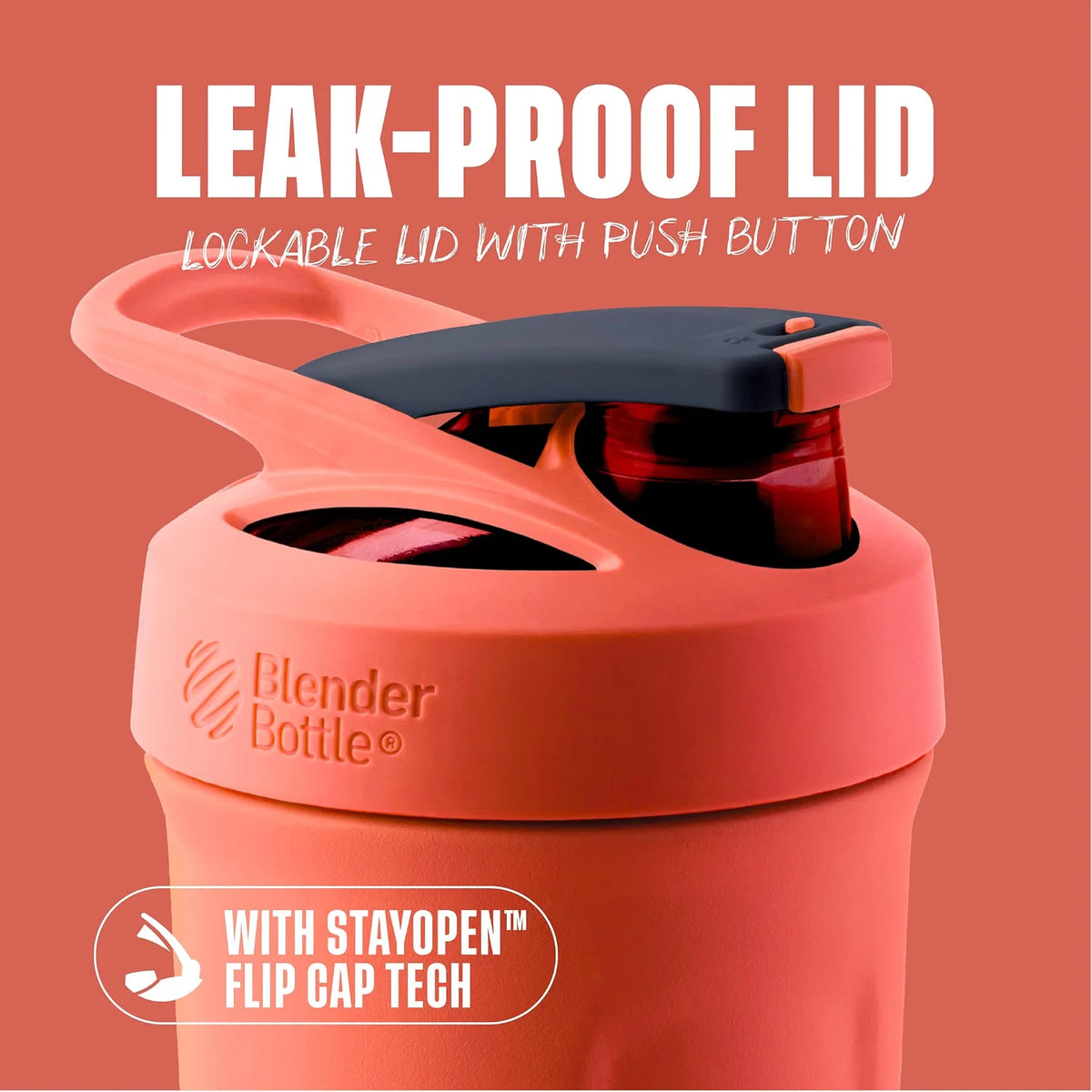Coqueteleira Blender Bottle Strada 710 ml Coral, infográfico com as características