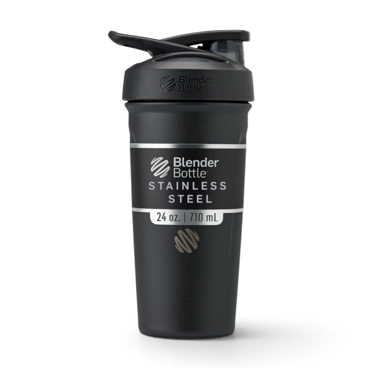 Coqueteleira Blender Bottle Strada 710 ml Preta, vista frontal com tampa fechada