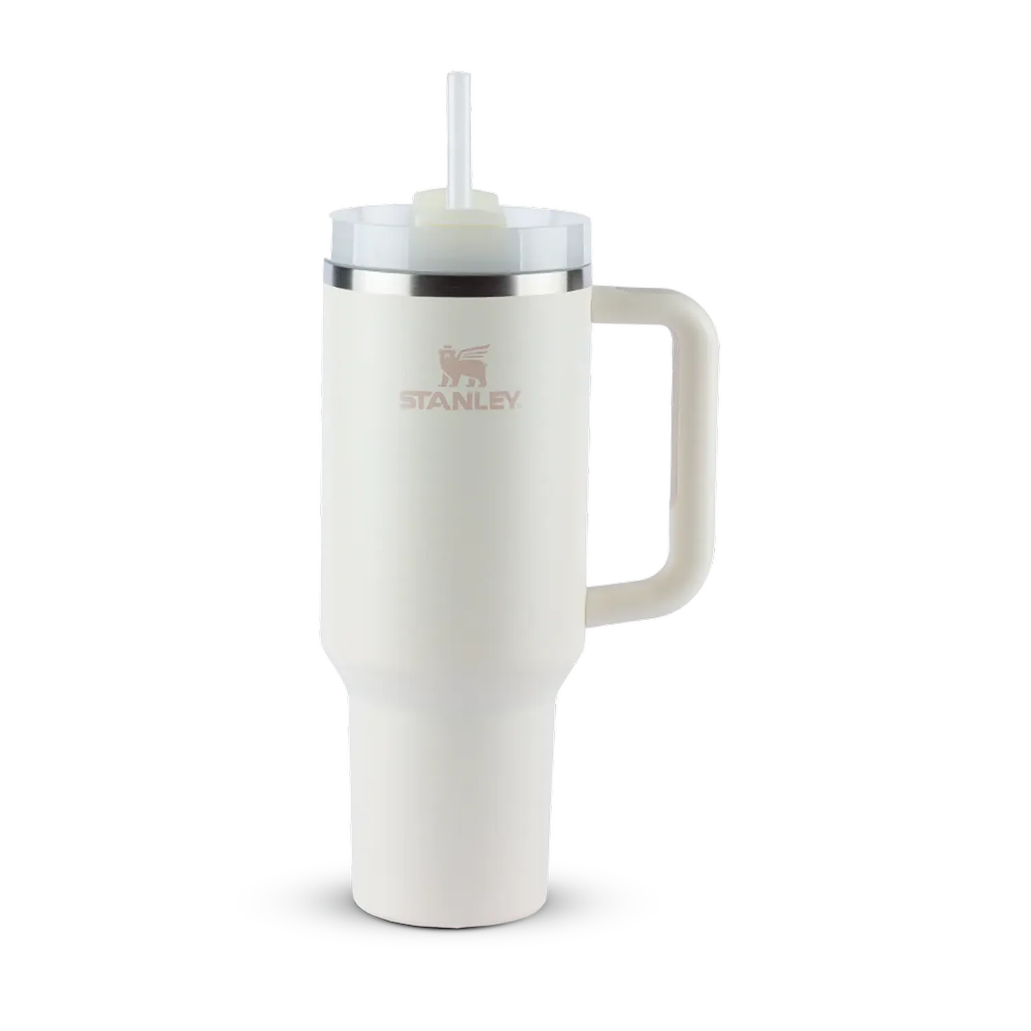 Copo Quencher Stanley 1,18L em branco, com design icônico e alça ergonômica, ideal para hidratação diária em qualquer momento.