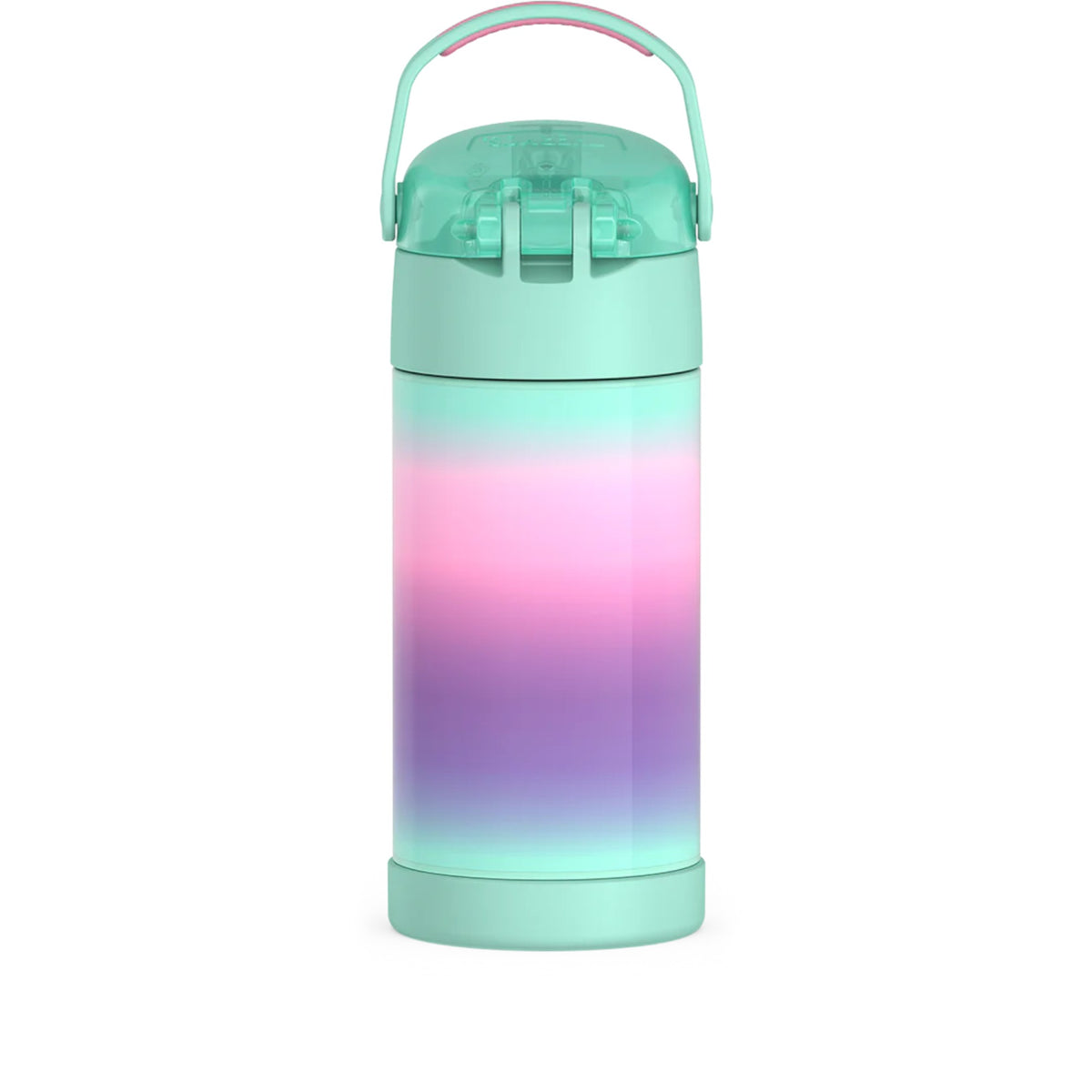 Garrafa Térmica Funtainer Thermos - 355ml em aço inoxidável com design colorido, isolamento a vácuo e canudo retrátil.