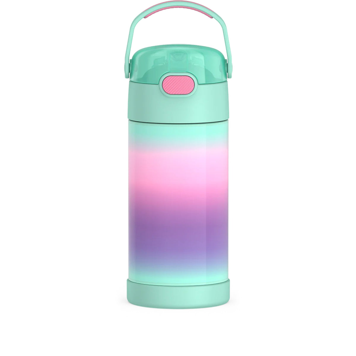 Garrafa Térmica Funtainer Thermos - 355ml com design colorido, isolamento a vácuo, parede dupla de aço inoxidável e alça dobrável.