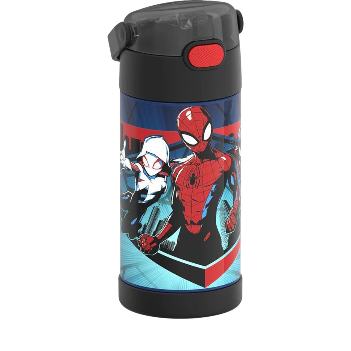 Garrafa Térmica Funtainer Thermos - 355ml com design de super-heróis, isolamento a vácuo e canudo retrátil, mantém gelado por até 12h.