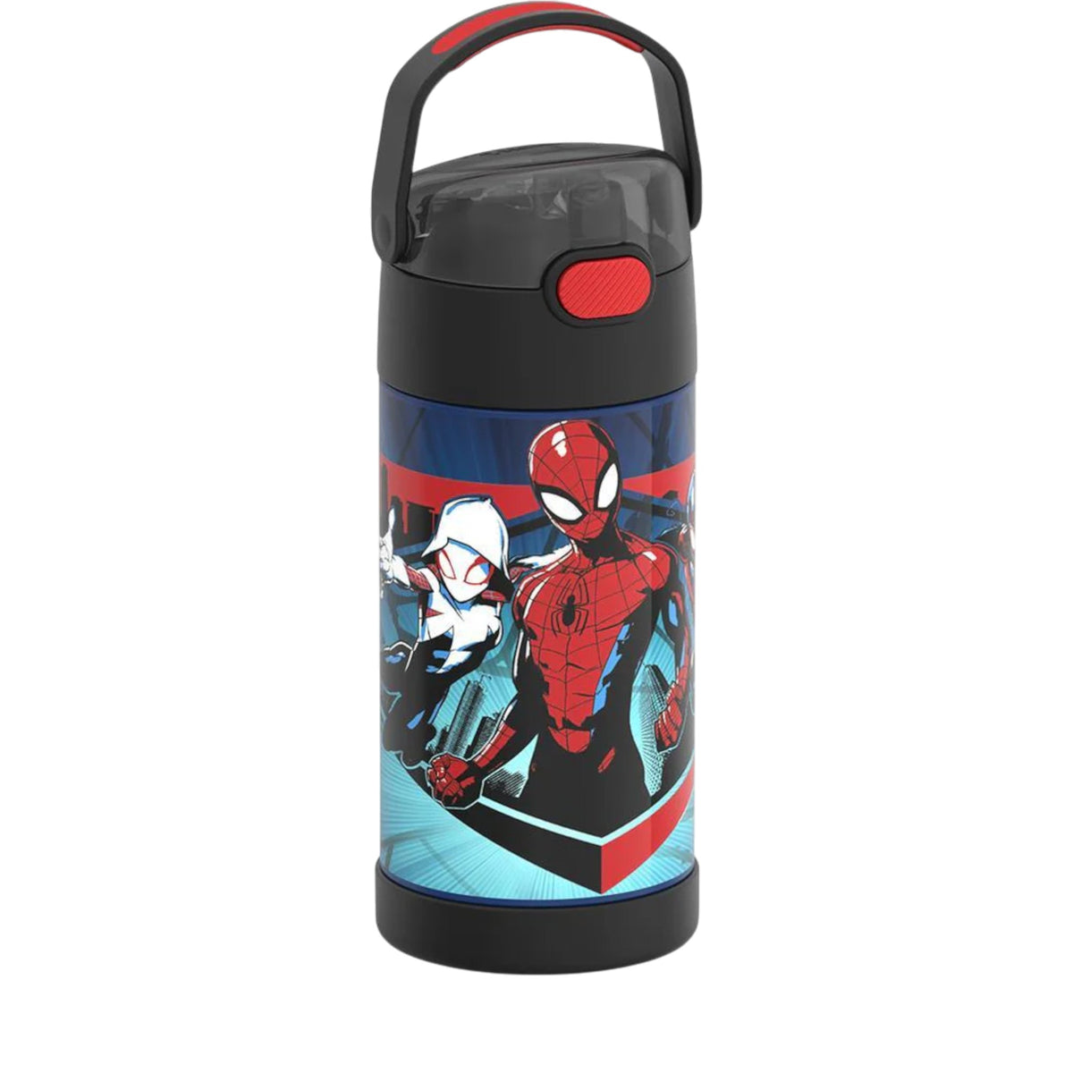 Garrafa Térmica Funtainer Thermos - 355ml com design de super-heróis, isolamento a vácuo, aço inoxidável e canudo retrátil.