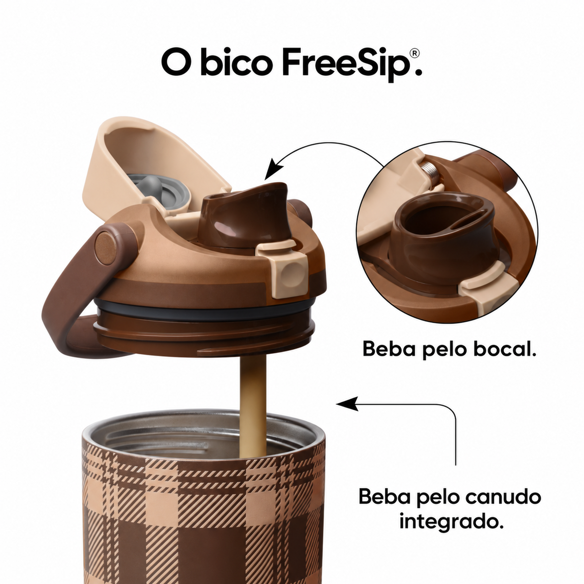 Garrafa Térmica Owala FreeSip Sway 887 ml — Plaid and Simple — Detalhe funcional