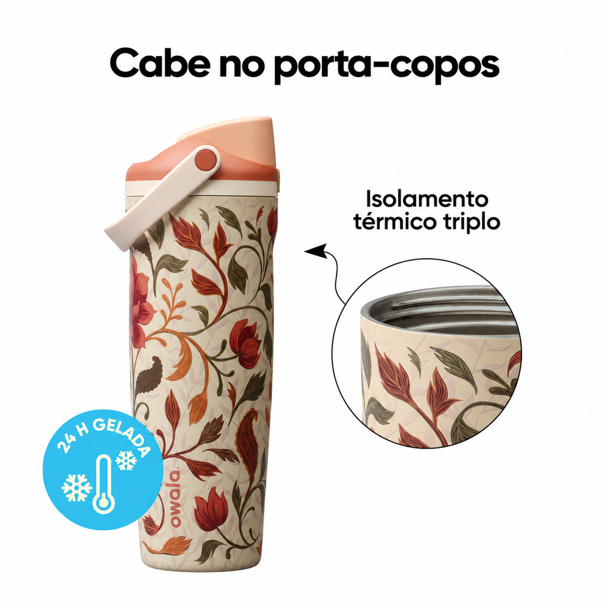 Garrafa Térmica Owala FreeSip Sway 887 ml — Woodland Boho — Detalhe funcional