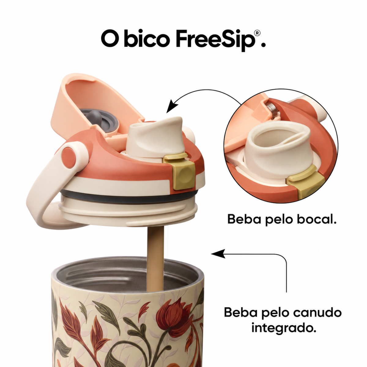 Garrafa Térmica Owala FreeSip Sway 887 ml — Woodland Boho — Detalhe funcional