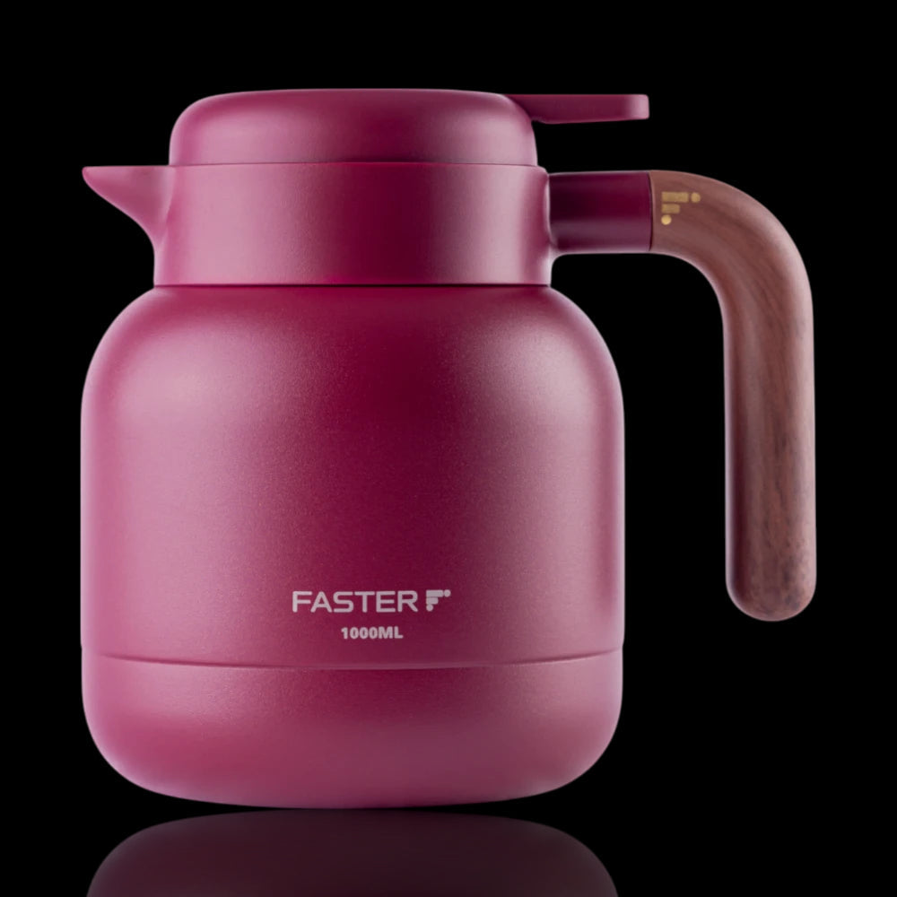 Garrafa de Café Expresso Faster - 1000ml, design moderno, cor vermelha, capacidade térmica 6 horas, ideal para manter bebidas quentes.